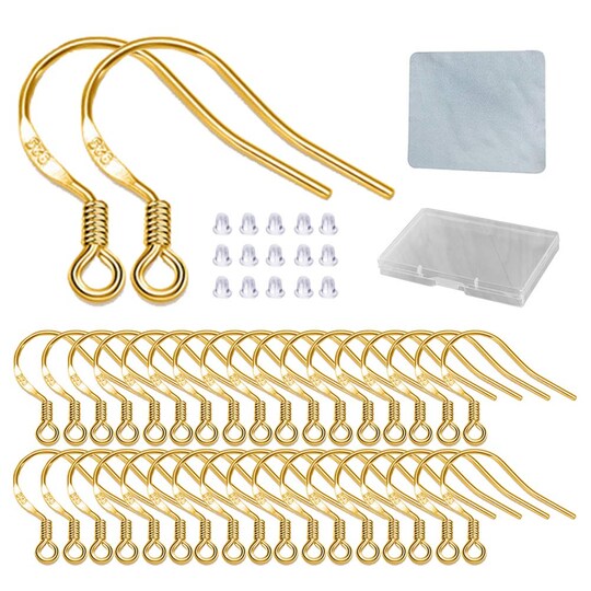 Gold Fishhook Earring Hooks - 120 PCS/60 Pairs 18K Gold Plated Hypoallergenic Ear Wires Fish Hooks for Jewelry Making, Jewelry Findings Parts with 120 PCS Rubber Earring Backs Stopper for DIY Earrings | Michaels Gold Fishhook Earring Hooks - 120 PCS/60 Pairs 18K Gold Plated Hypoallergenic Ear Wires Fish Hooks for Jewelry Making, Jewelry Findings Parts with 120 PCS Rubber Earring Backs Stopper for DIY Earrings | Michaels